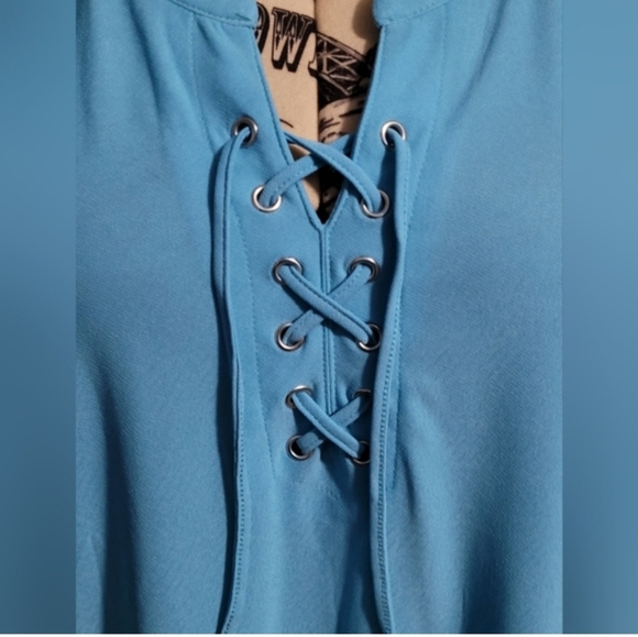 Sleeveless Lace-Up Blue Women's Blouse - Picture 4 of 4